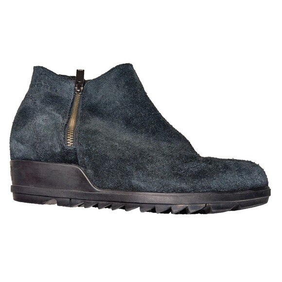 Sorel Evie Zip Wedge Leather Suede Ankle Boots Bootie Size 9 Black LL4726-010 - Picture 3 of 6